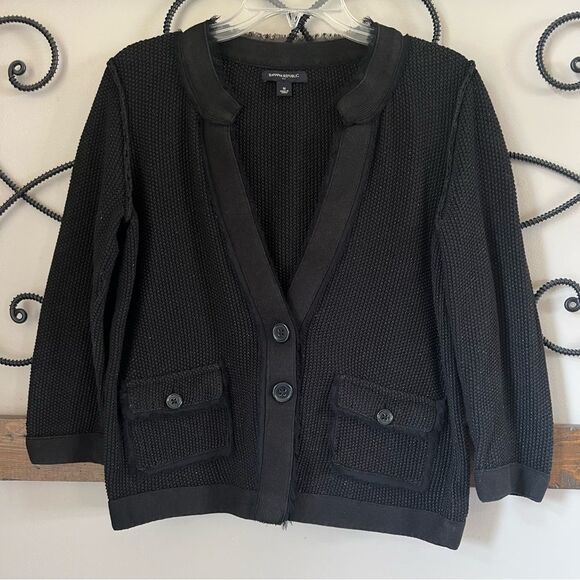 Banana Republic Shimmer Black Button up Cardigan Sweater Size M - Picture 1 of 13